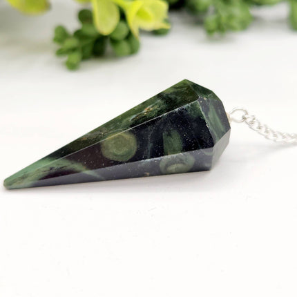 Kambaba Jasper Pendulum with Silver Plated Chain & Clear Quartz