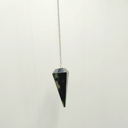 Kambaba Jasper Pendulum with Silver Plated Chain & Clear Quartz