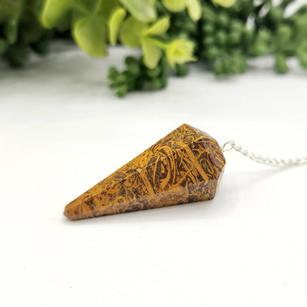 Calligraphy Jasper Pendulum with Silver Plated Chain