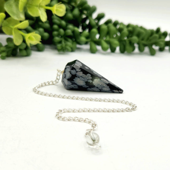 Snowflake Obsidian Pendulum with Silver Plated Chain