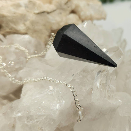 Black Tourmaline Pendulum Pendulum with Silver Plated Chain