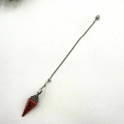 Rhodonite Double Cap Pendulum with Silver Plate Chain