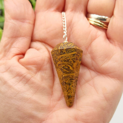 Calligraphy Jasper Pendulum with Silver Plated Chain