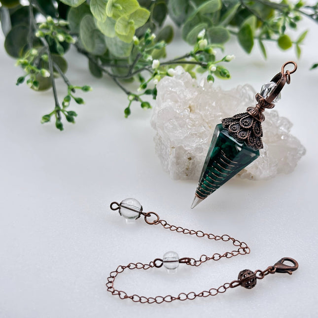 Malachite Chips with Copper - Resin Pendulum