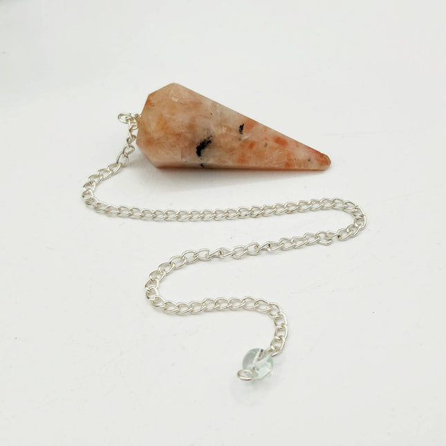 Sunstone Pendulum with Silver Plated Chain & Clear Quartz Bead