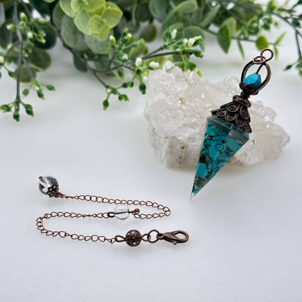 Turquoise Gemstone Chips with Copper Resin Pendulum
