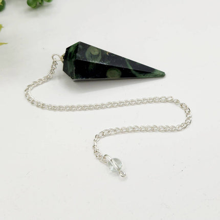 Kambaba Jasper Pendulum with Silver Plated Chain & Clear Quartz