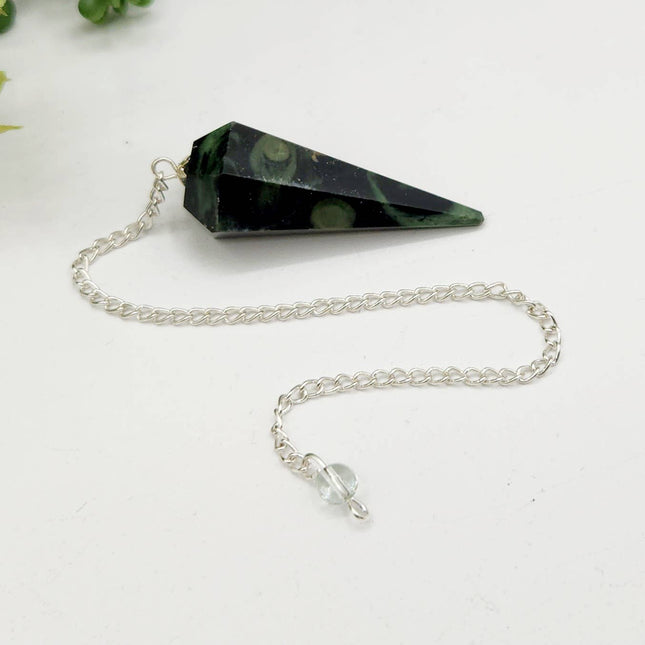 Kambaba Jasper Pendulum with Silver Plated Chain & Clear Quartz