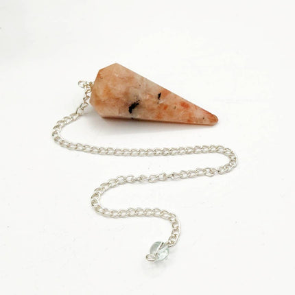 Sunstone Pendulum with Silver Plated Chain & Clear Quartz Bead