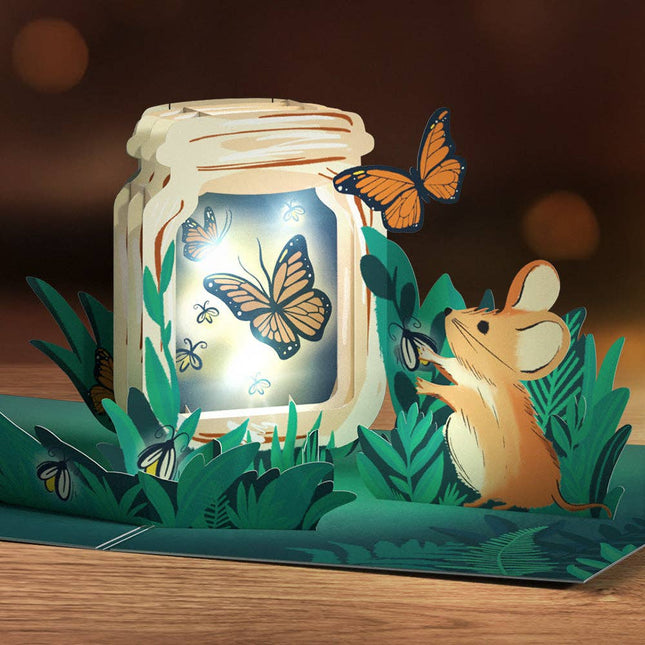 Thinking of You Butterfly Jar Light-Up Pop-Up Card 5x7"