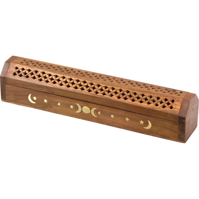 Triple Moon Wood Incense Storage Box