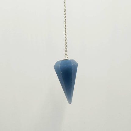 Angelite Pendulum with Silver Plated Chain & Clear Quartz Bead