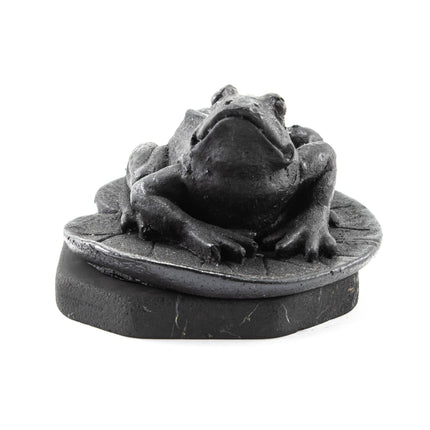 Shungite Figurine Frog on Leaf on Stand