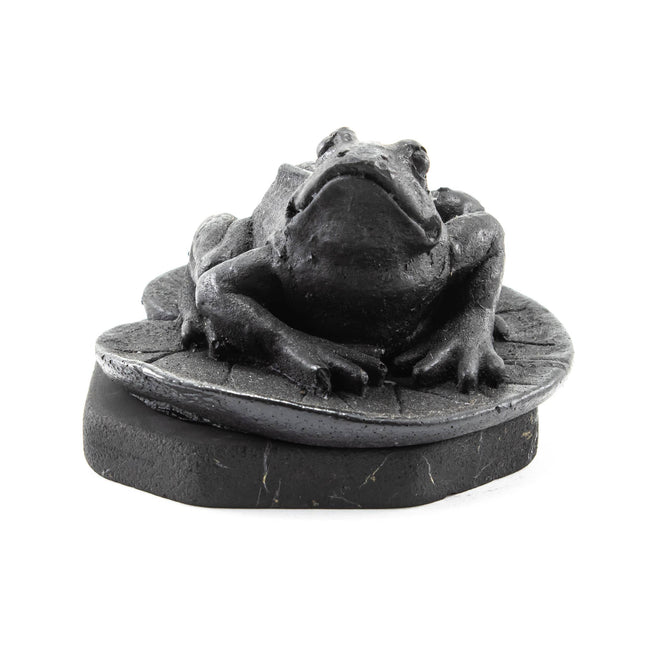Shungite Figurine Frog on Leaf on Stand