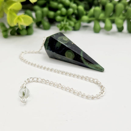 Kambaba Jasper Pendulum with Silver Plated Chain & Clear Quartz