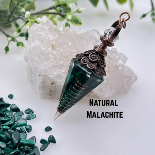 Malachite Chips with Copper - Resin Pendulum