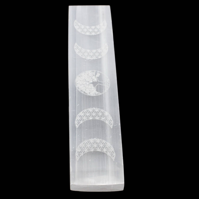Selenite Charging Bar Engraved Moon Phase with Tree of Life
