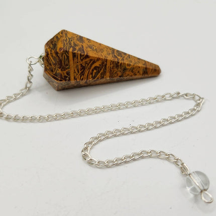 Calligraphy Jasper Pendulum with Silver Plated Chain