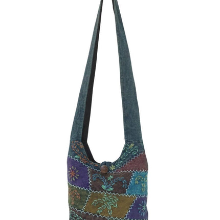 Vines Embroidered Cotton Hippie Mini Hobo Bag