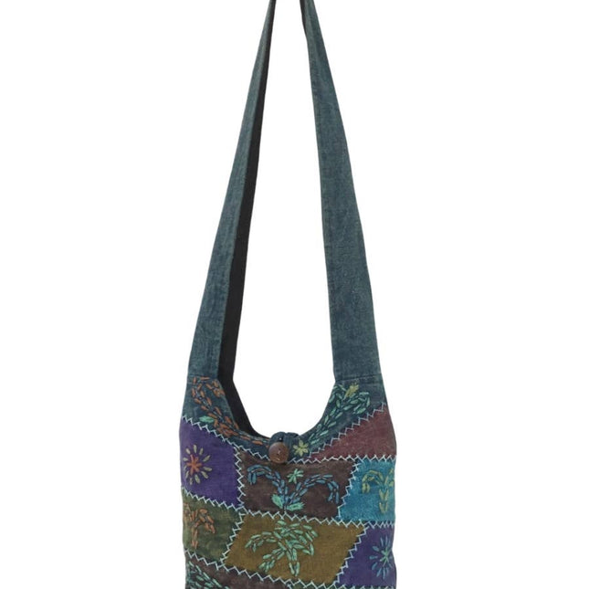 Vines Embroidered Cotton Hippie Mini Hobo Bag