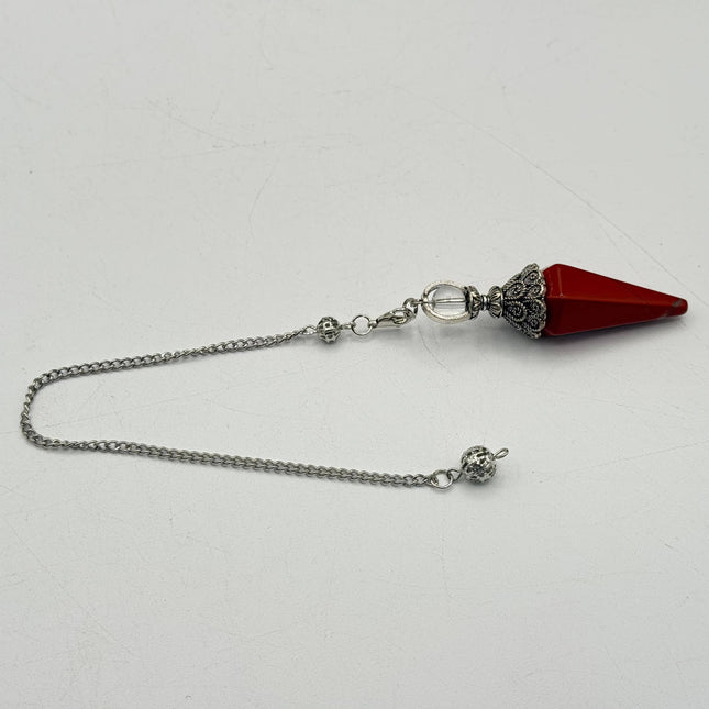 Red Jasper Double Cap Pendulum with Silver Plate Chain