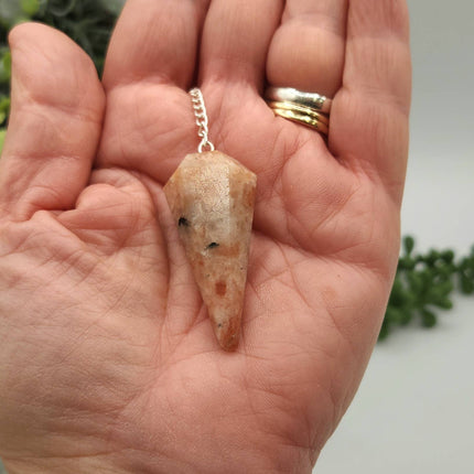 Sunstone Pendulum with Silver Plated Chain & Clear Quartz Bead