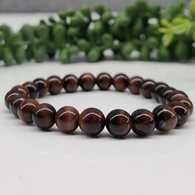 Red Tiger Eye Stretchable  Gemstone Bracelet 8mm Beads