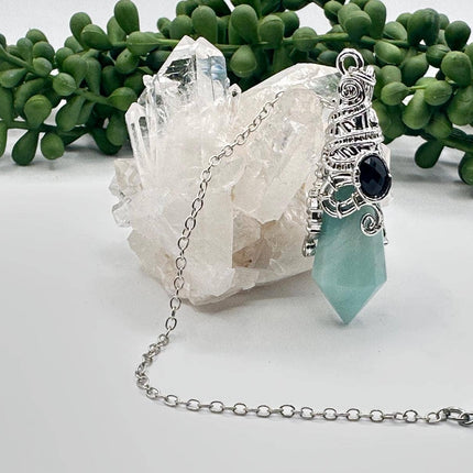 Amazonite 12 Faceted Antique Silver Detail Pendulum