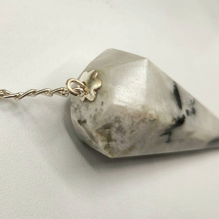 Rainbow Moonstone Gemstone Pendulum w/Silver Plated Chain