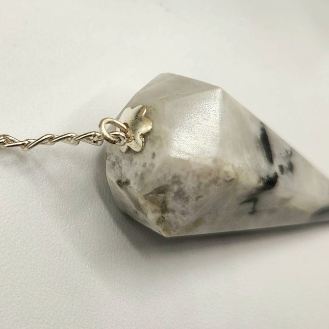 Rainbow Moonstone Gemstone Pendulum w/Silver Plated Chain
