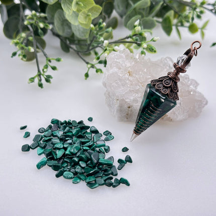 Malachite Chips with Copper - Resin Pendulum