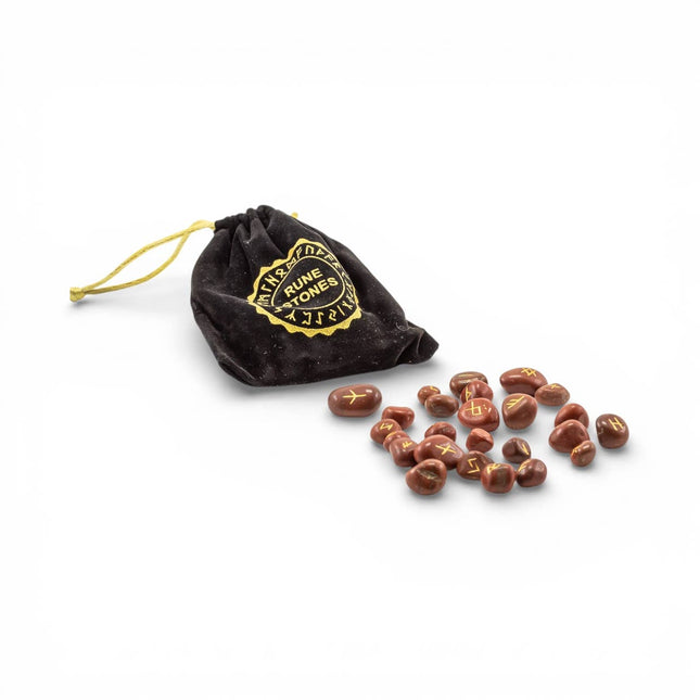 Red Jasper Gemstone Rune Sets With Velvet Bag