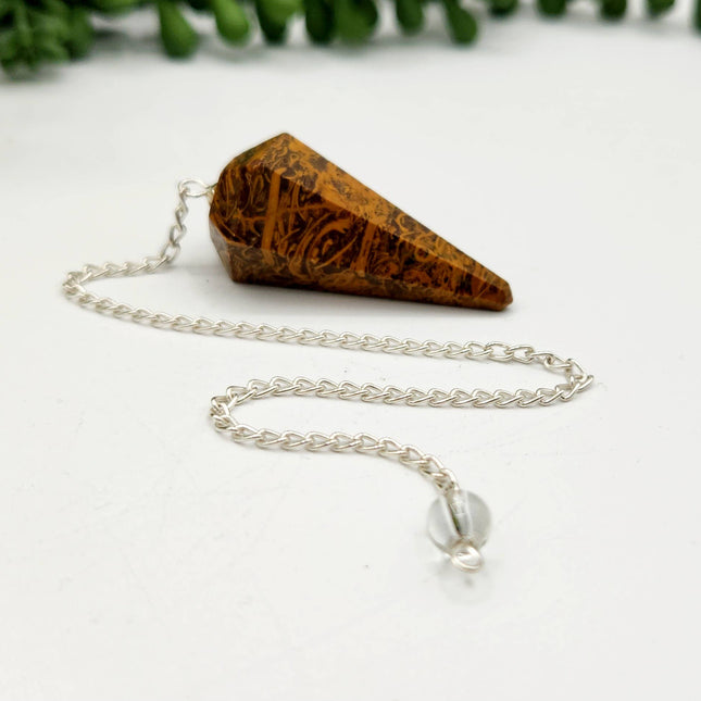 Calligraphy Jasper Pendulum with Silver Plated Chain