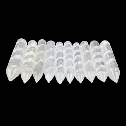 Selenite Massage Wands Pencil Shape with Spiral