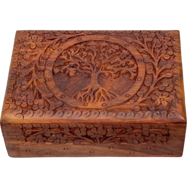 Carved Wood Box Lined - Tree of Life