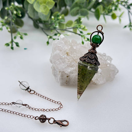 Peridot Chips with Copper in Resin Pendulum