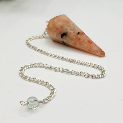 Sunstone Pendulum with Silver Plated Chain & Clear Quartz Bead