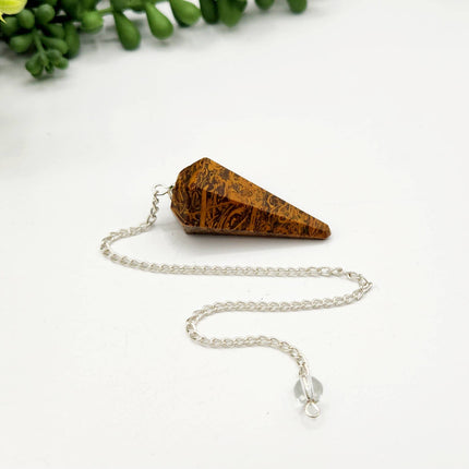 Calligraphy Jasper Pendulum with Silver Plated Chain