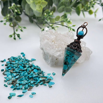 Turquoise Gemstone Chips with Copper Resin Pendulum