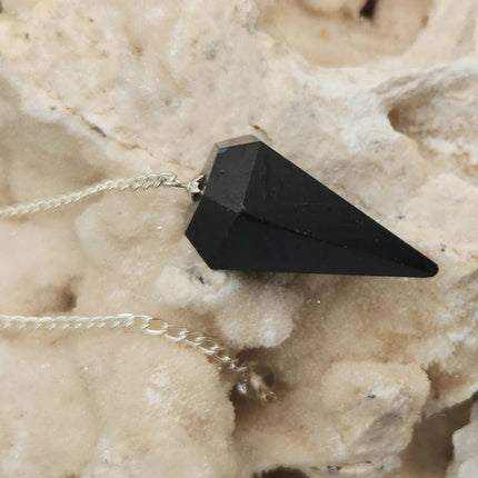 Black Tourmaline Pendulum Pendulum with Silver Plated Chain