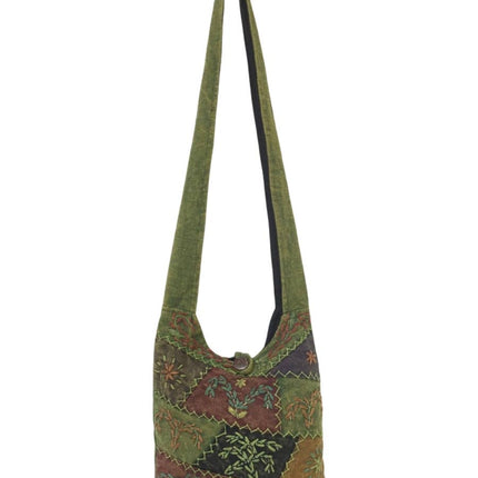 Vines Embroidered Cotton Hippie Mini Hobo Bag