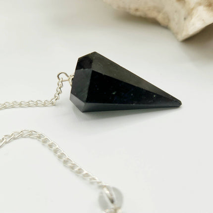 Black Tourmaline Pendulum Pendulum with Silver Plated Chain