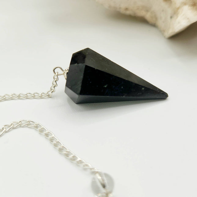 Black Tourmaline Pendulum Pendulum with Silver Plated Chain