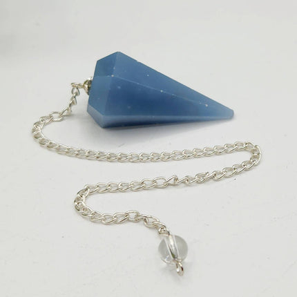 Angelite Pendulum with Silver Plated Chain & Clear Quartz Bead
