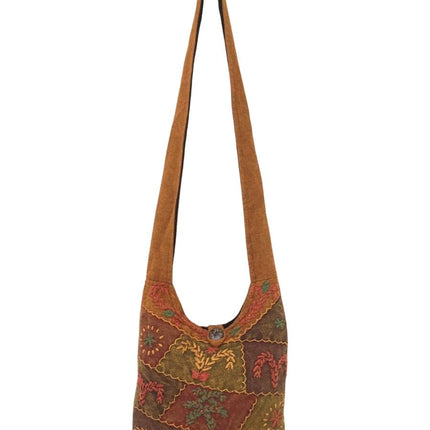 Vines Embroidered Cotton Hippie Mini Hobo Bag