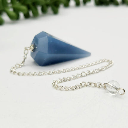 Angelite Pendulum with Silver Plated Chain & Clear Quartz Bead