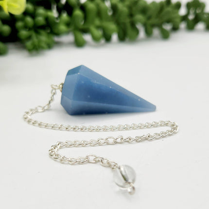 Angelite Pendulum with Silver Plated Chain & Clear Quartz Bead