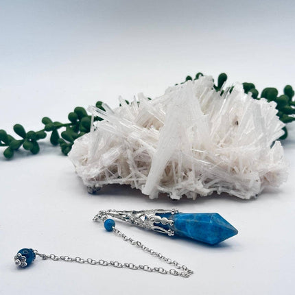 Blue Apatite Gemstone Art Deco Silver Color Pendulum