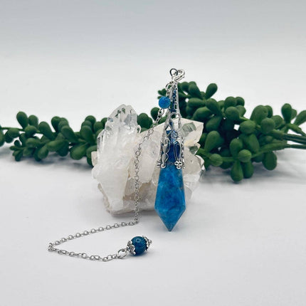 Blue Apatite Gemstone Art Deco Silver Color Pendulum