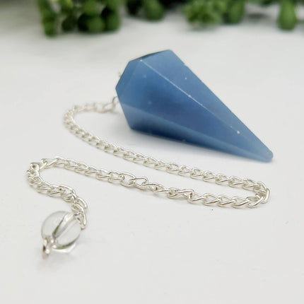 Angelite Pendulum with Silver Plated Chain & Clear Quartz Bead